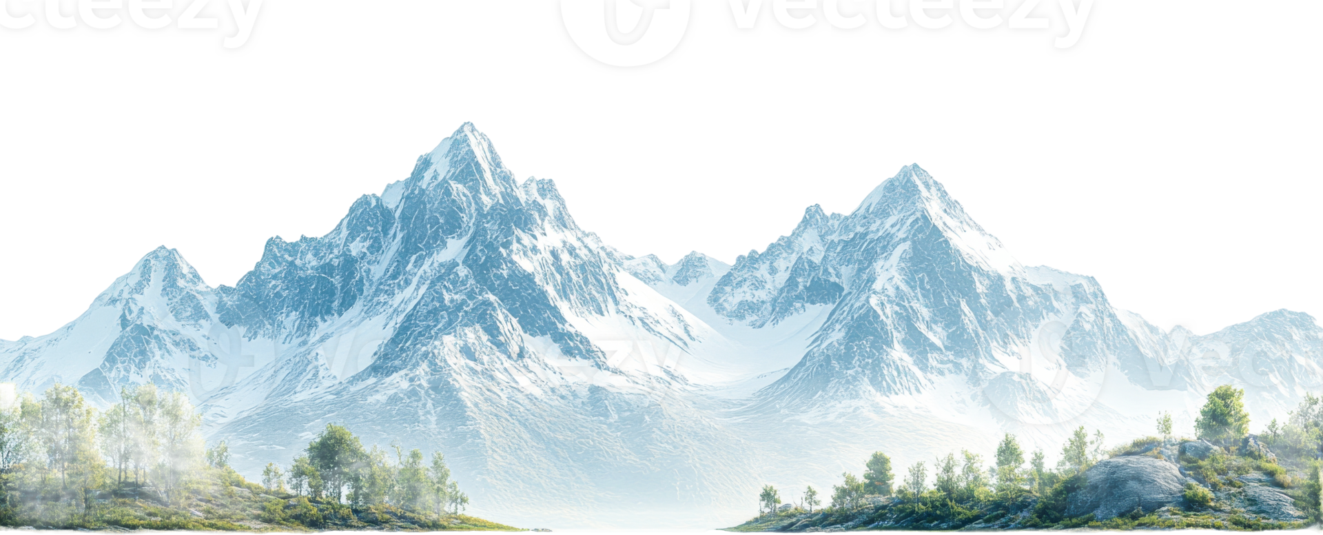Majestic mountains and trees landscape scene with a cut out transparent png