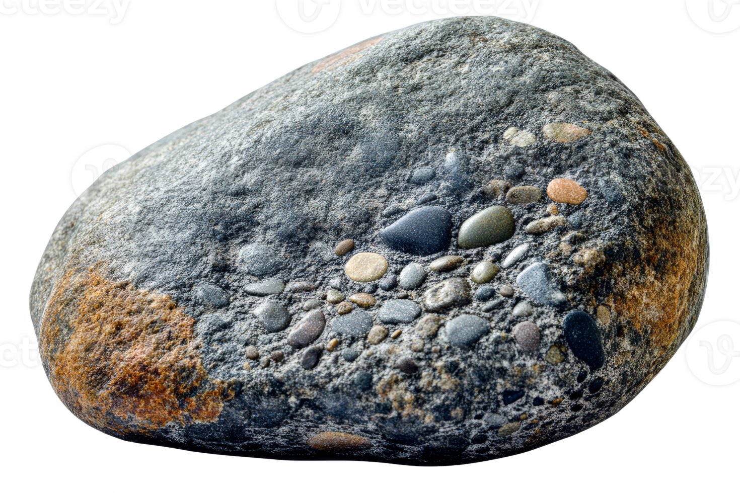 Texture of natural pebble stone close up, cut out transparent png