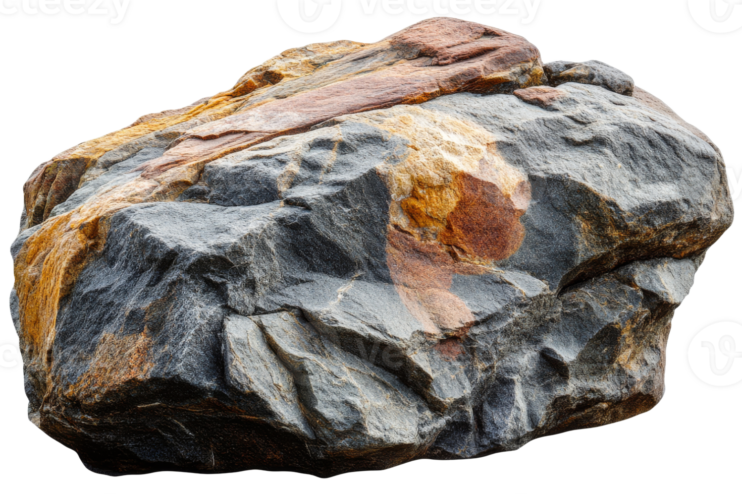 Colorful rock formation with distinct layers and textures, cut out transparent png