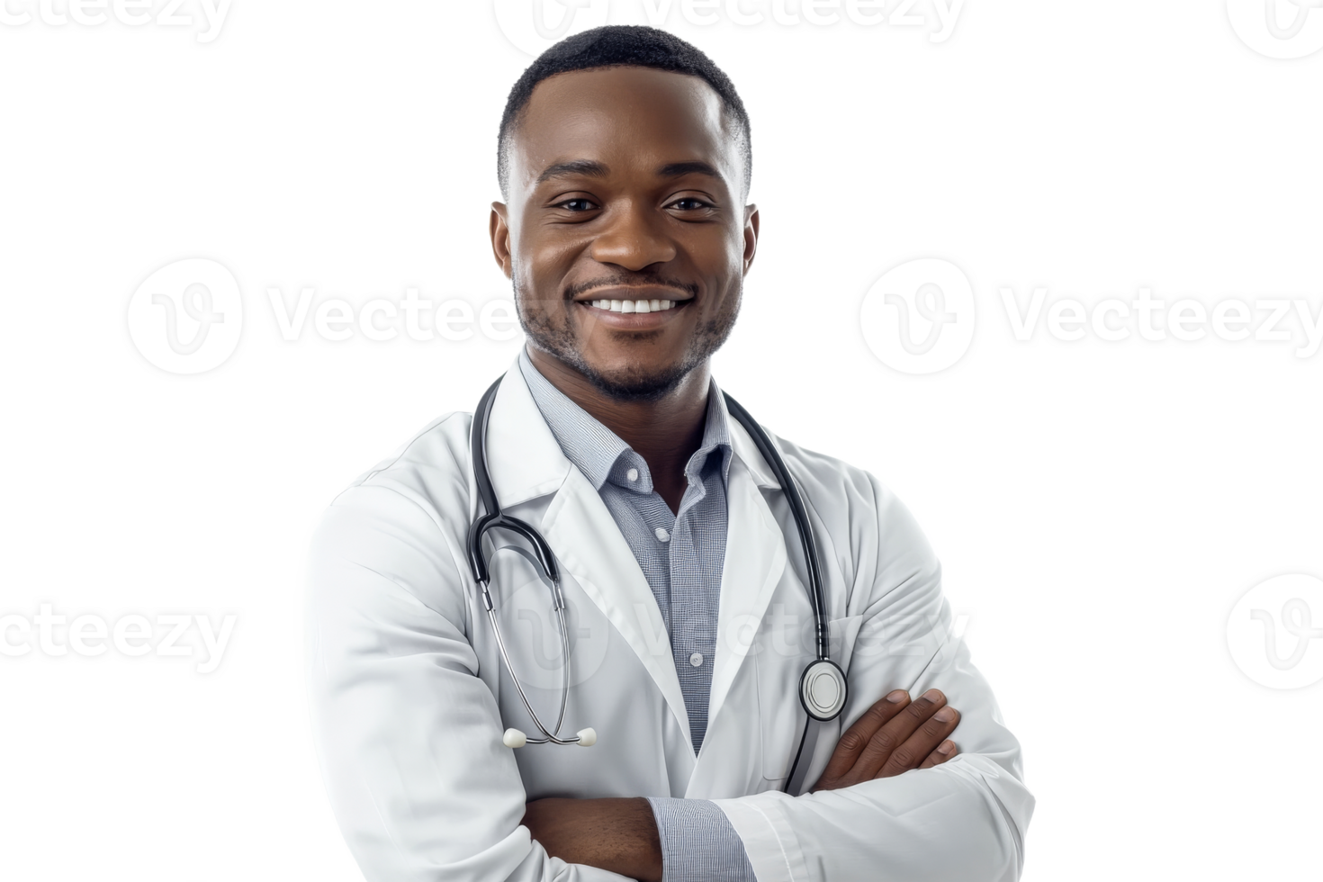 Confident African Doctor Smiling with Arms Crossed, cut out transparent png