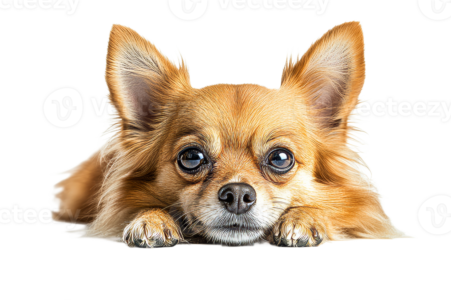 Charming Chihuahua portrait resting, detailed fur texture, cut out transparent png