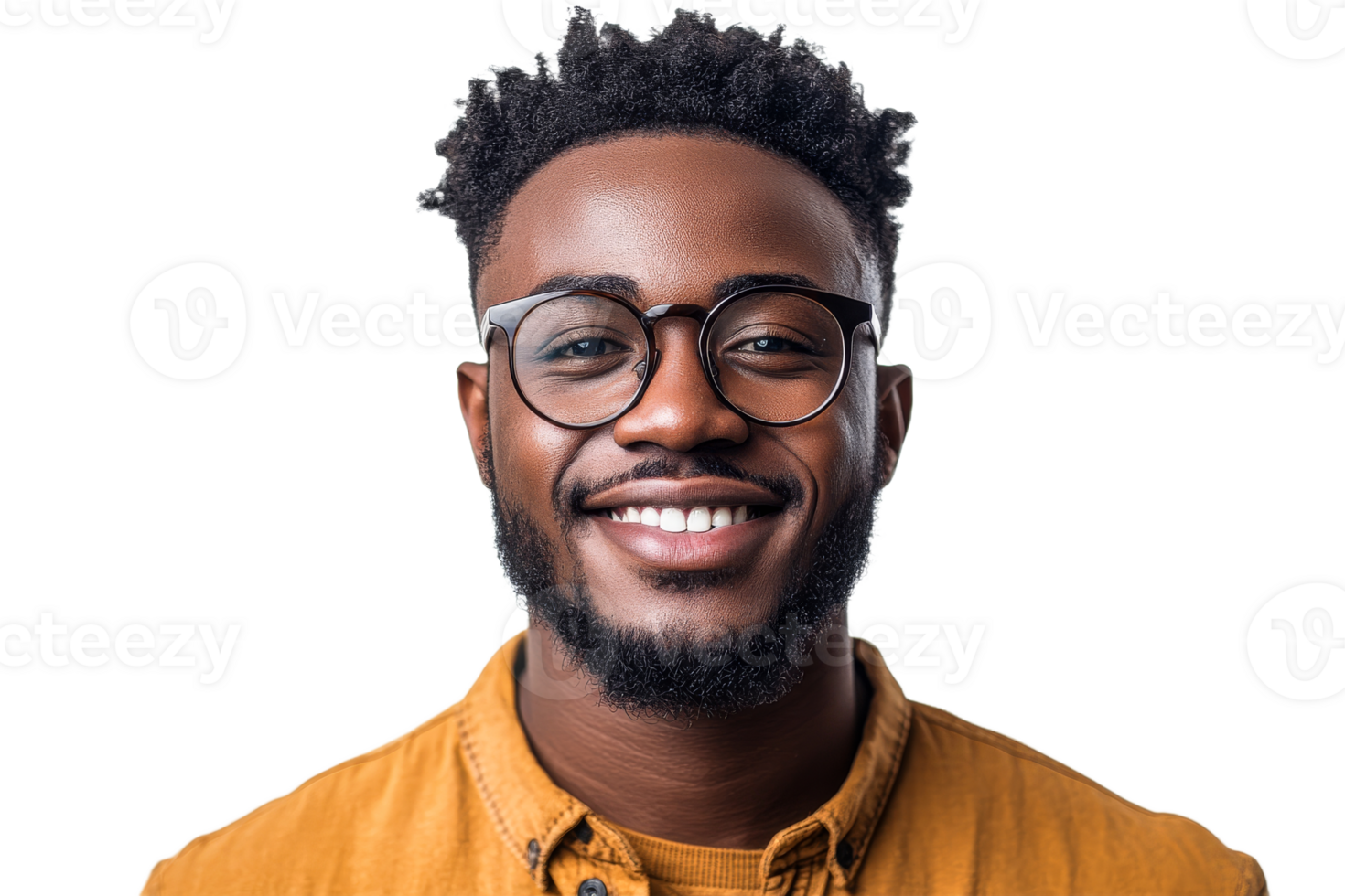 Smiling man with glasses in yellow shirt, cut out transparent png