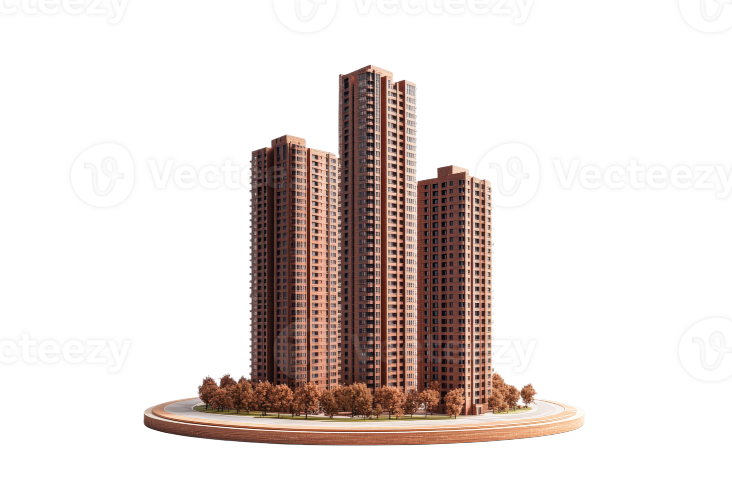 High-Rise Buildings Model on Platform, Trees Around , cut out transparent png