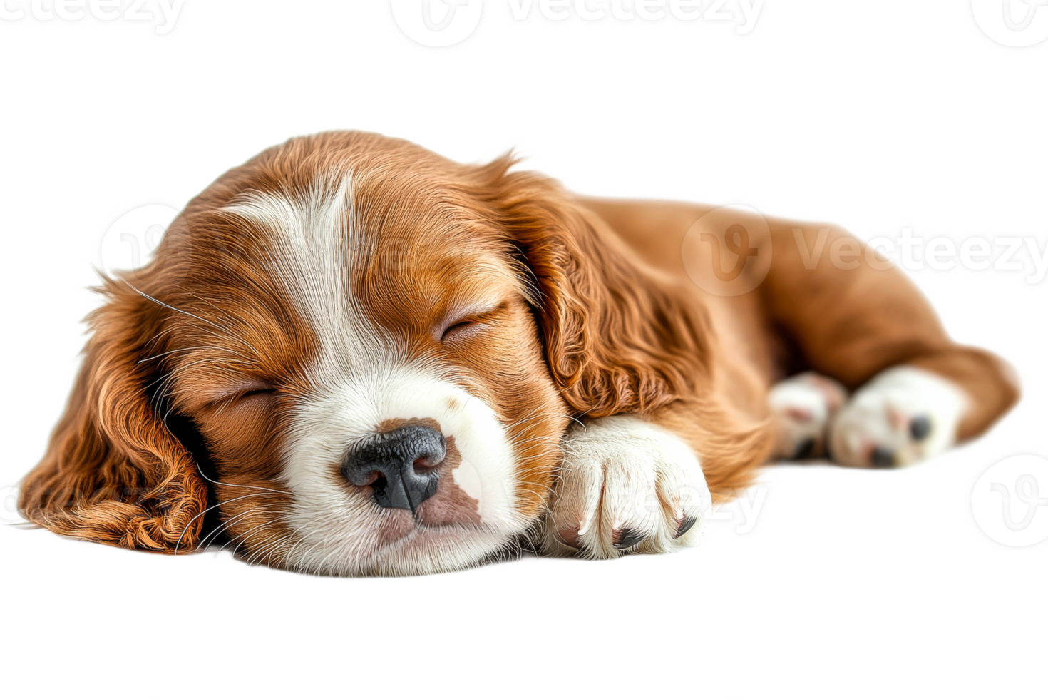 Adorable puppy asleep calmly, cozy and peaceful scene, cut out transparent png