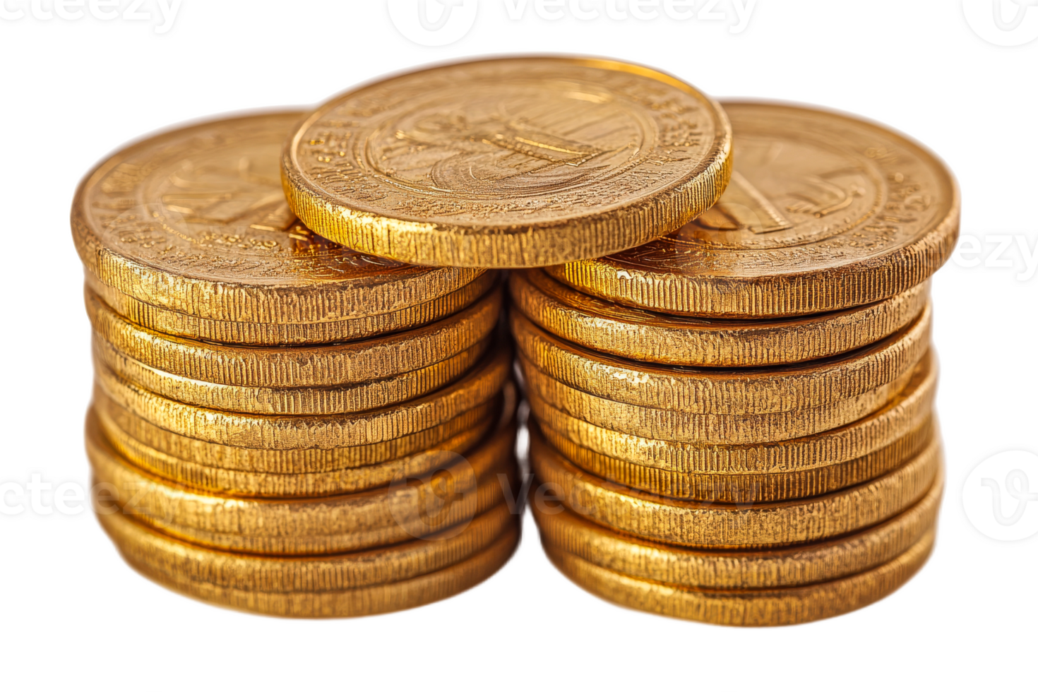 Gold coin stacks, valuable and shiny currency , cut out transparent png
