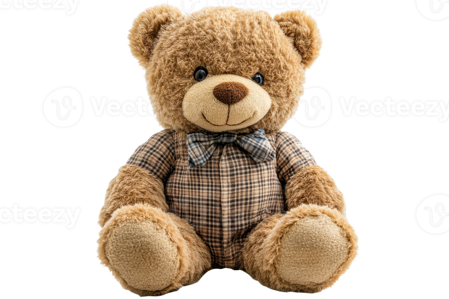 Adorable Teddy Bear with Bow Tie Isolated on Black Background, cut out transparent png