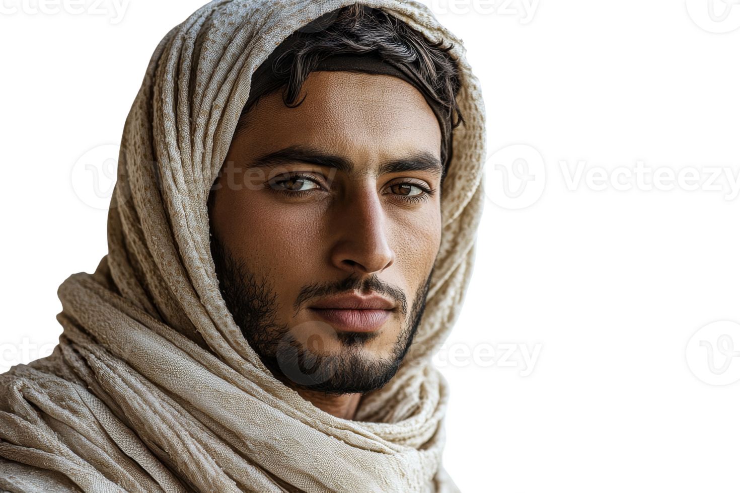 Mysterious man with headscarf portrait studio shot, cut out transparent png