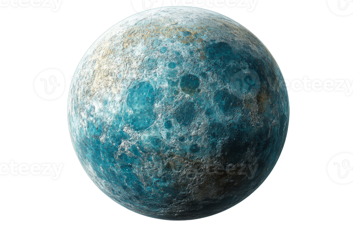 Fantasy planet, blue hue and rugged surface texture, cut out transparent png