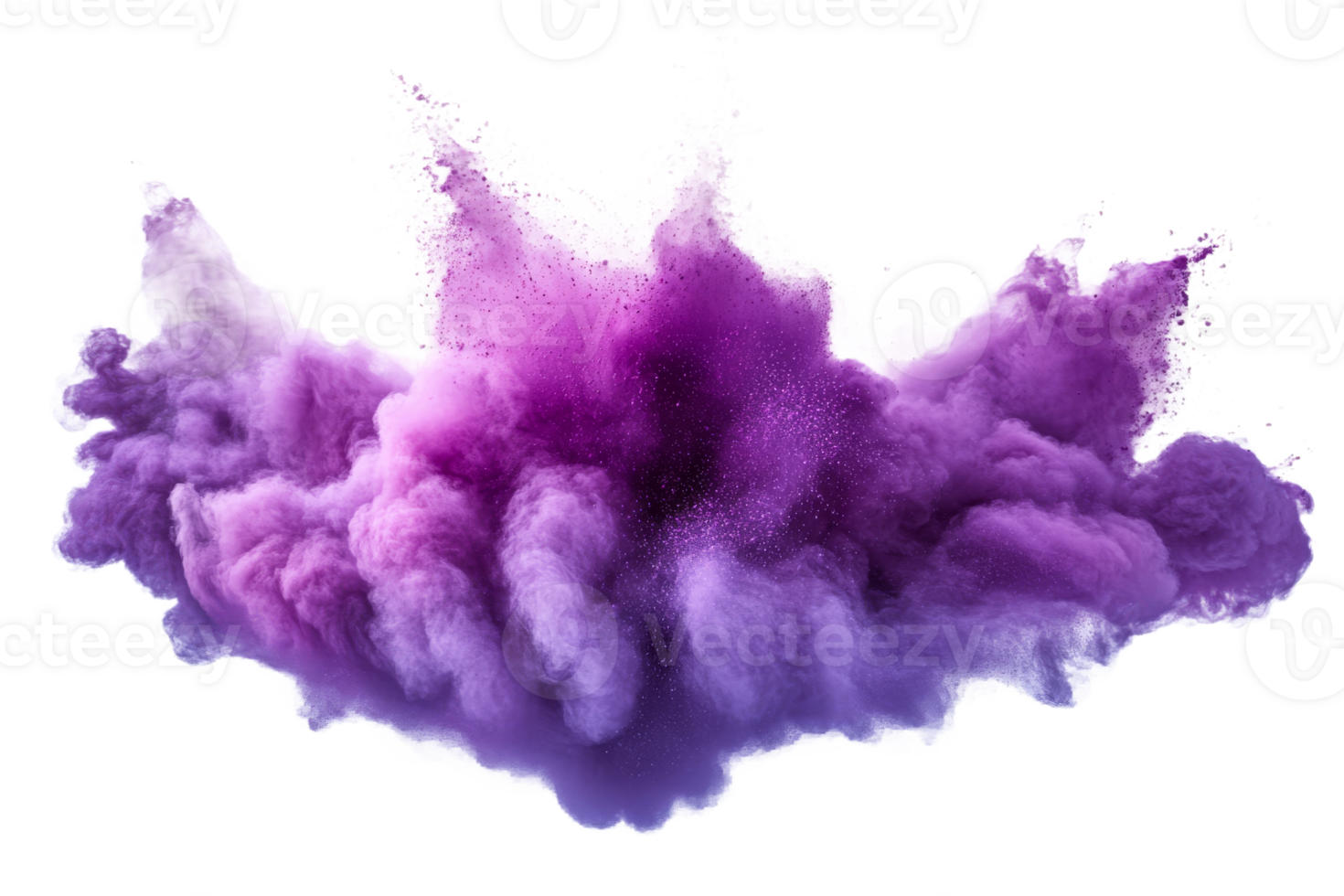 Explosion of purple pigment, isolated, artistic splash, particles, cut out transparent png