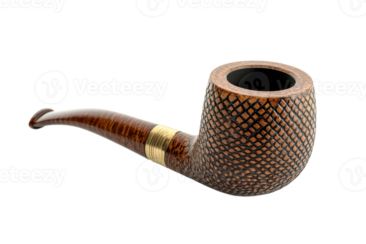 Carved tobacco pipe on black background, cut out transparent png
