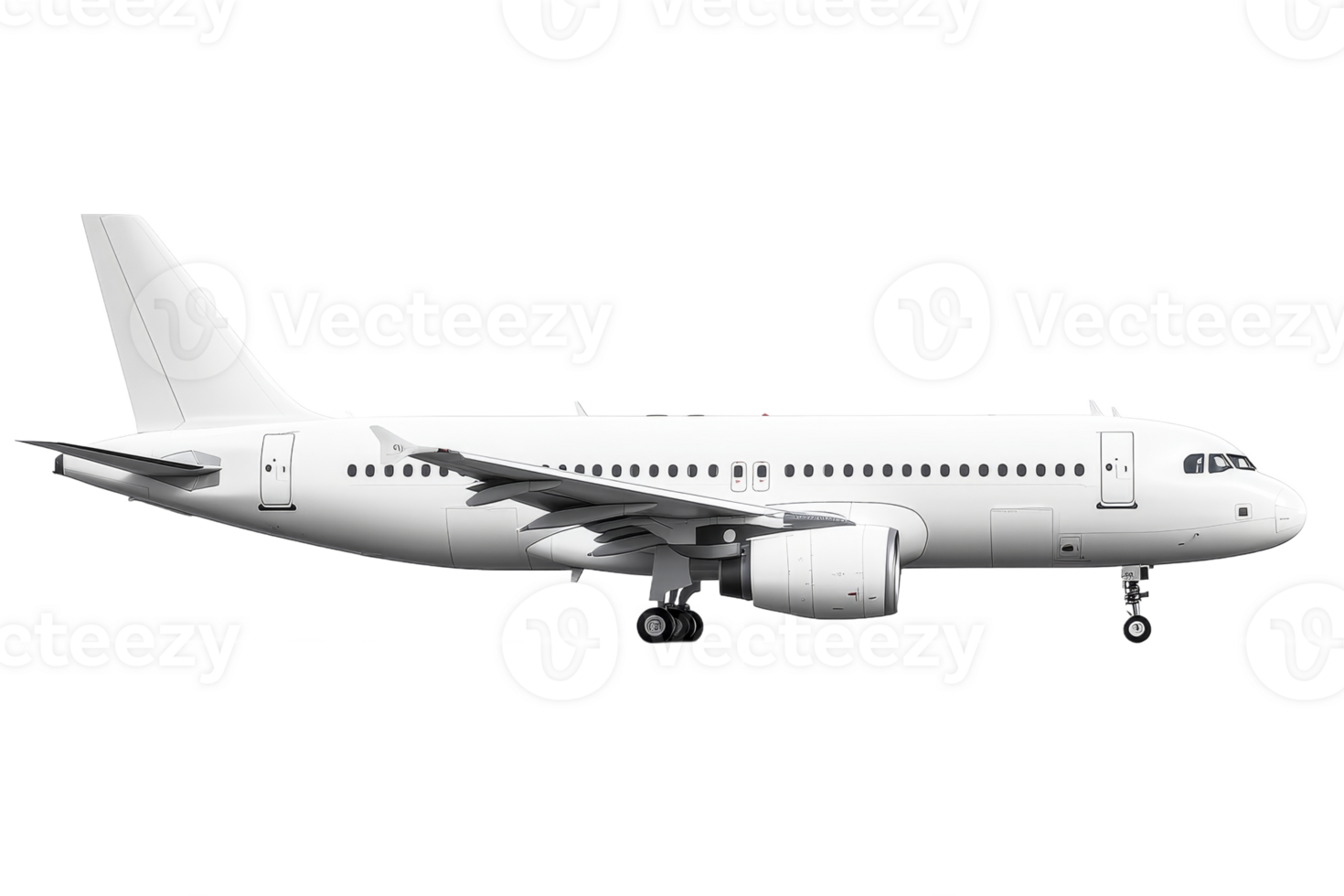 Commercial airplane on black background, cut out transparent png