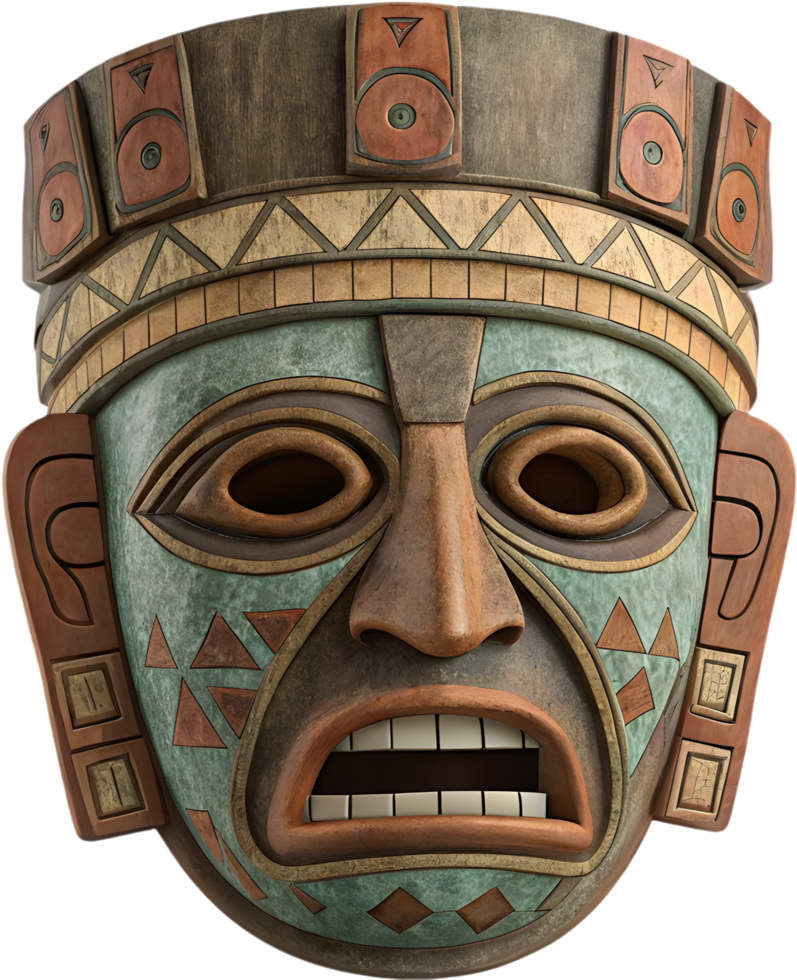 Warrior Themed Aztec Mask with Mythological Influence. . png