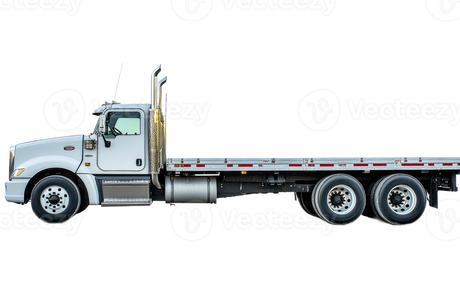 Silver Flatbed Truck isolated on black background, cut out transparent png