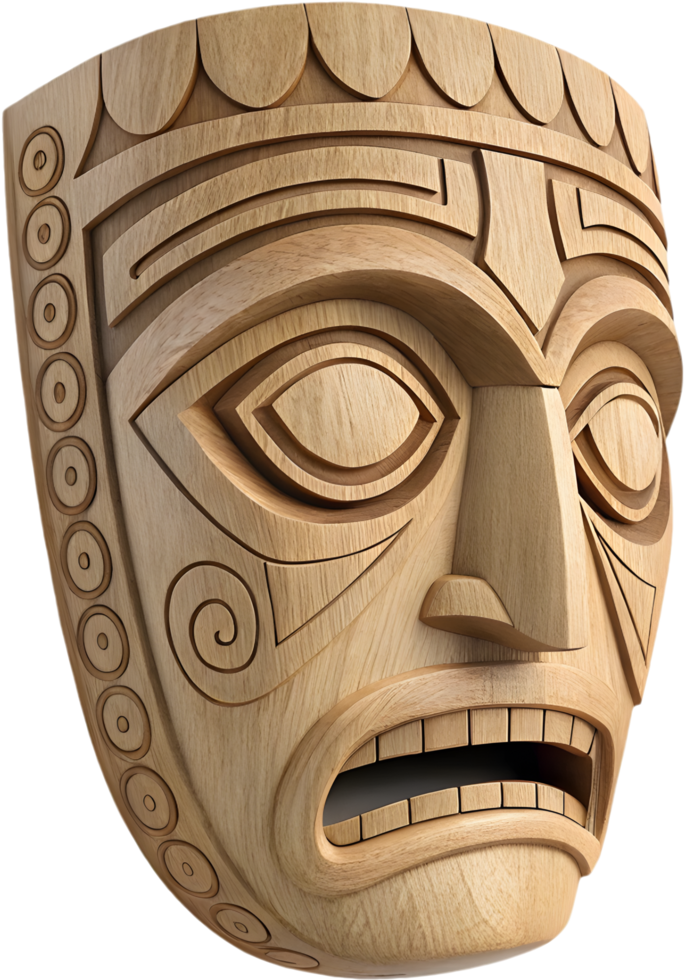 Aztec Warrior Mask with Ancient Decorative Elements. . png