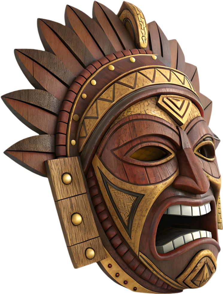 Sacred Warrior Aztec Mask with Detailed Symbolic Features. . png