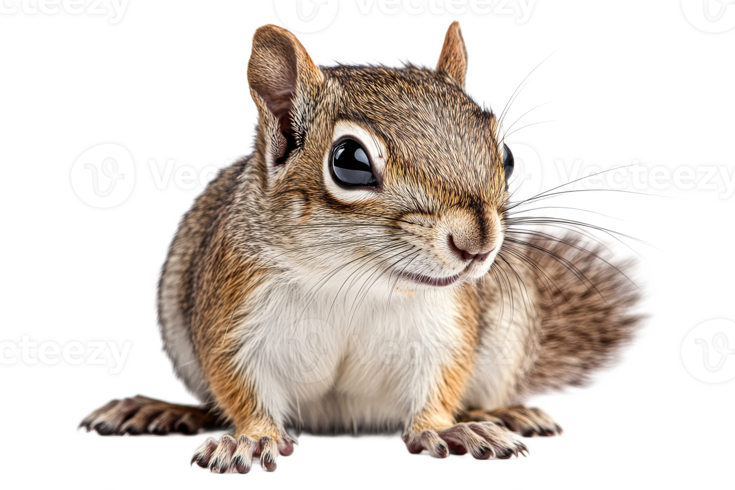 Adorable squirrel with big eyes sitting attentively, cut out transparent png