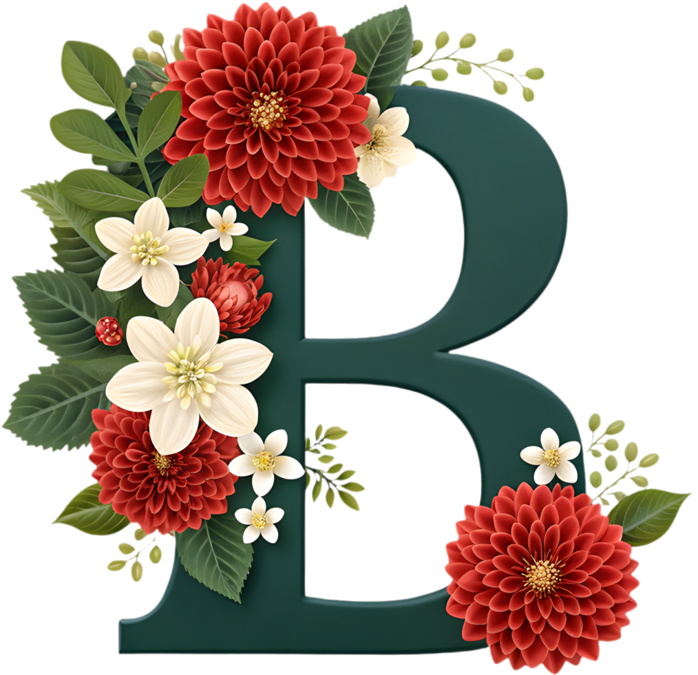 Sophisticated B Initial with Blooming Floral Elements Clipart. . png
