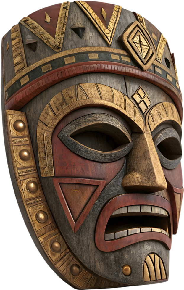 Historic Aztec Mask Featuring Tribal and Mythological Elements. . png