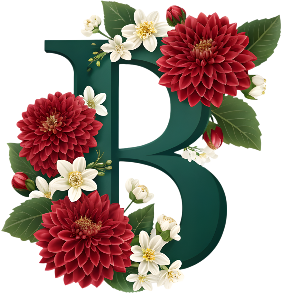 Intricately Designed B Letter with Luxury Floral Motifs Clipart. . png