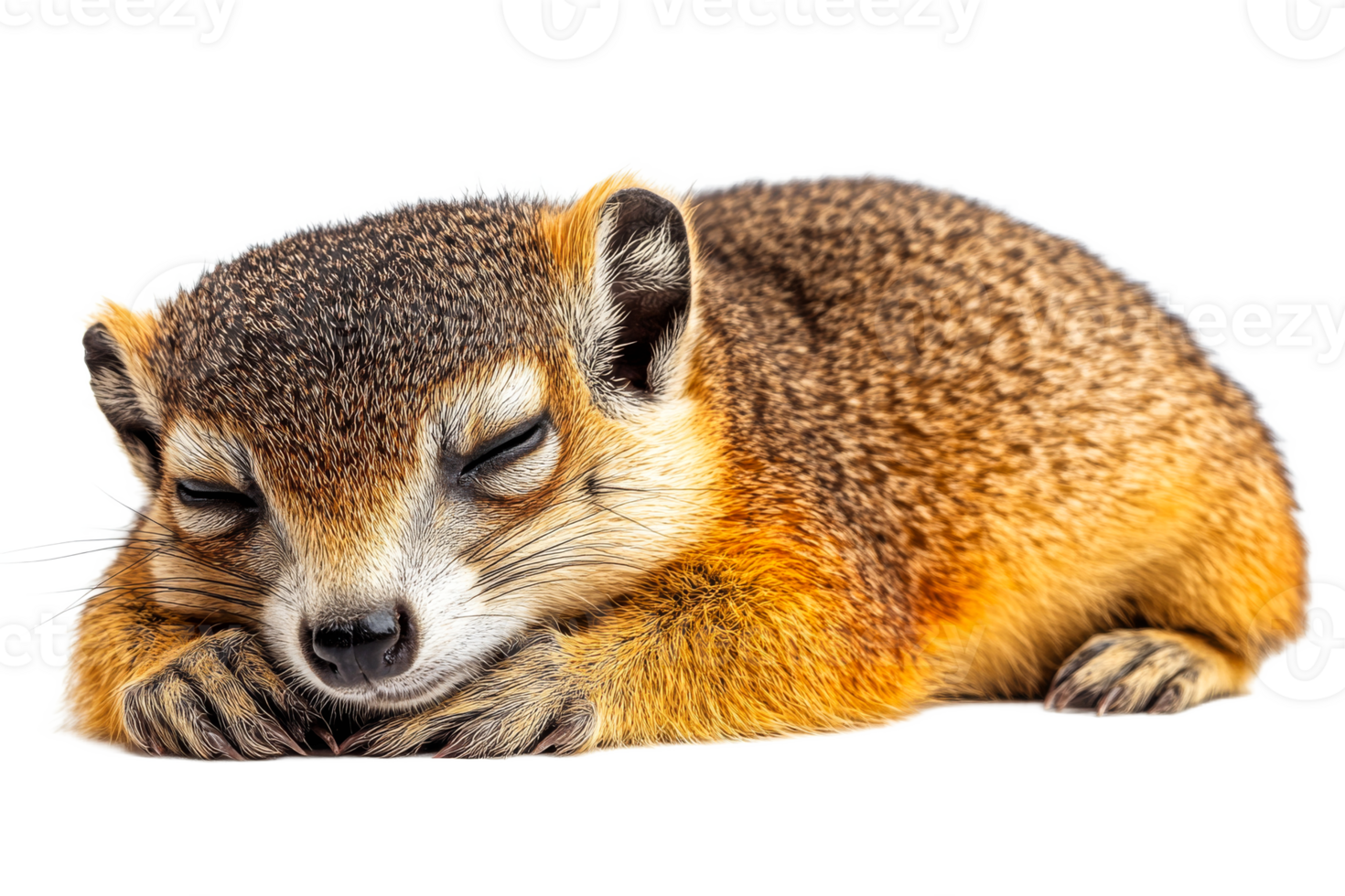 Resting fox cub, tranquil animal portrait on black, cut out transparent png