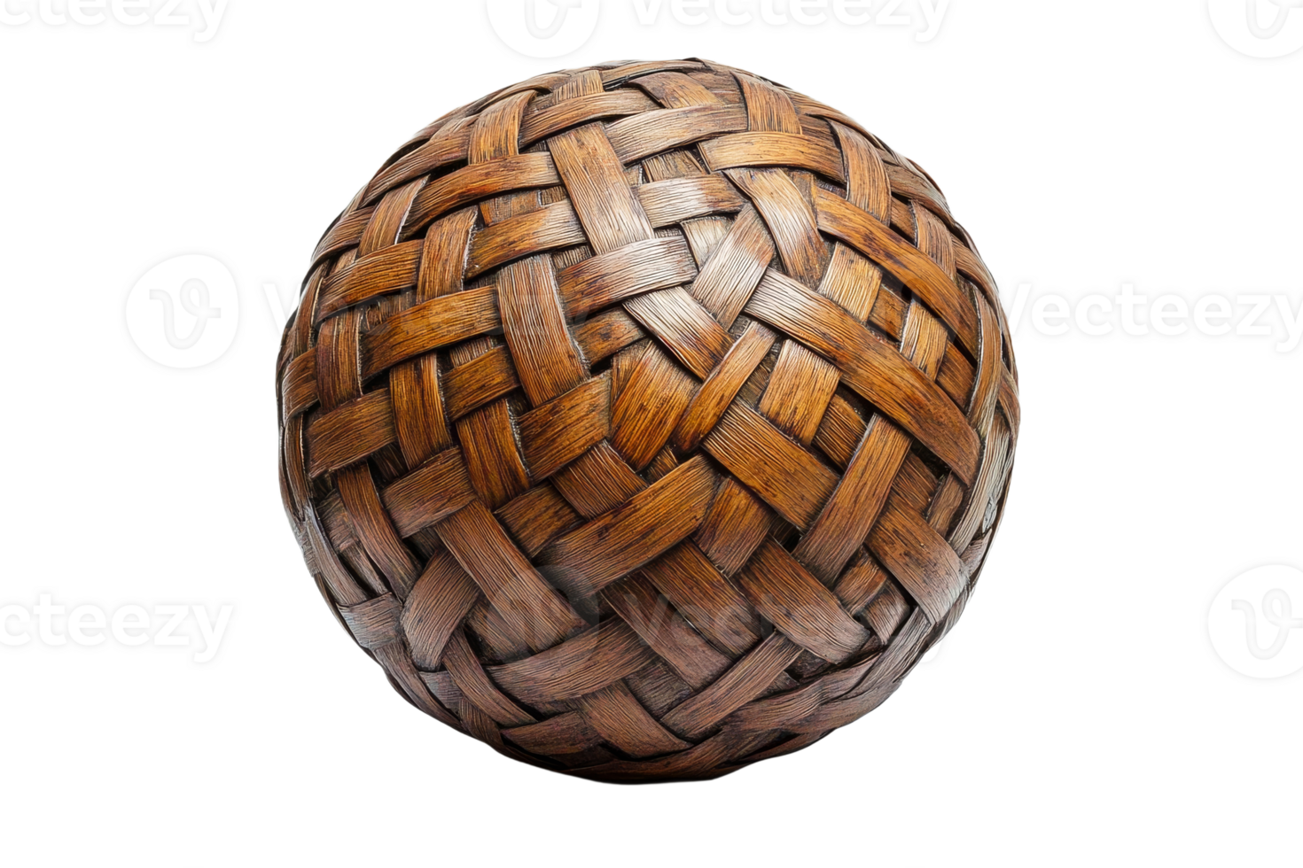 Wicker ball intricately woven, detailed texture, brown hues, cut out transparent png