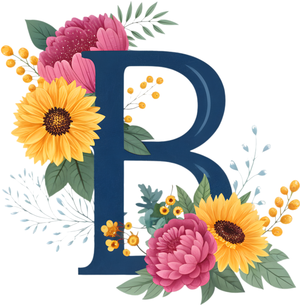 Beautiful Monogram B with Artistic Floral Details Clipart. . png