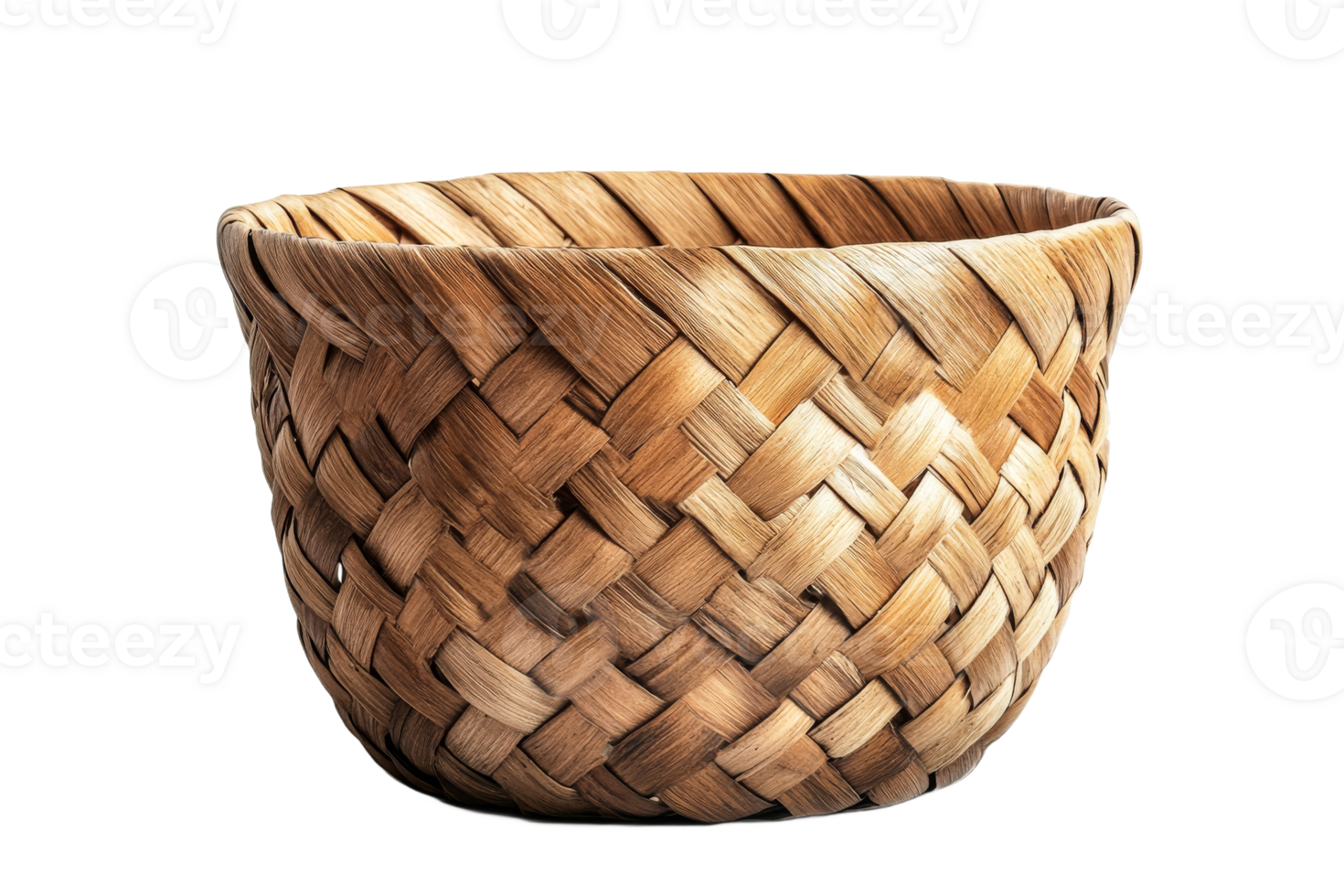 Woven wicker basket, empty, isolated, craft container, natural, rustic, cut out transparent png