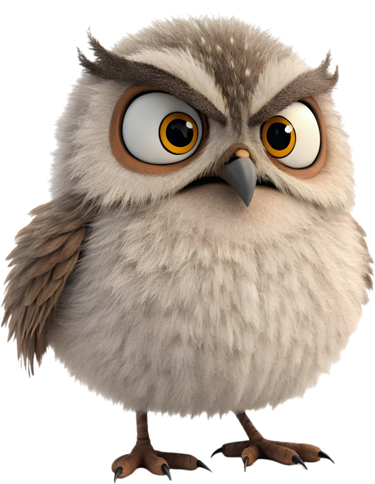 Kawaii baby owl with an innocent and sweet expression. . png