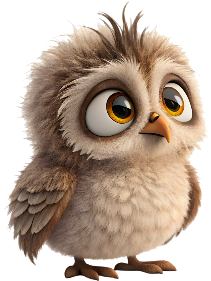 Cute baby owl with a feathery and warm appearance. . png