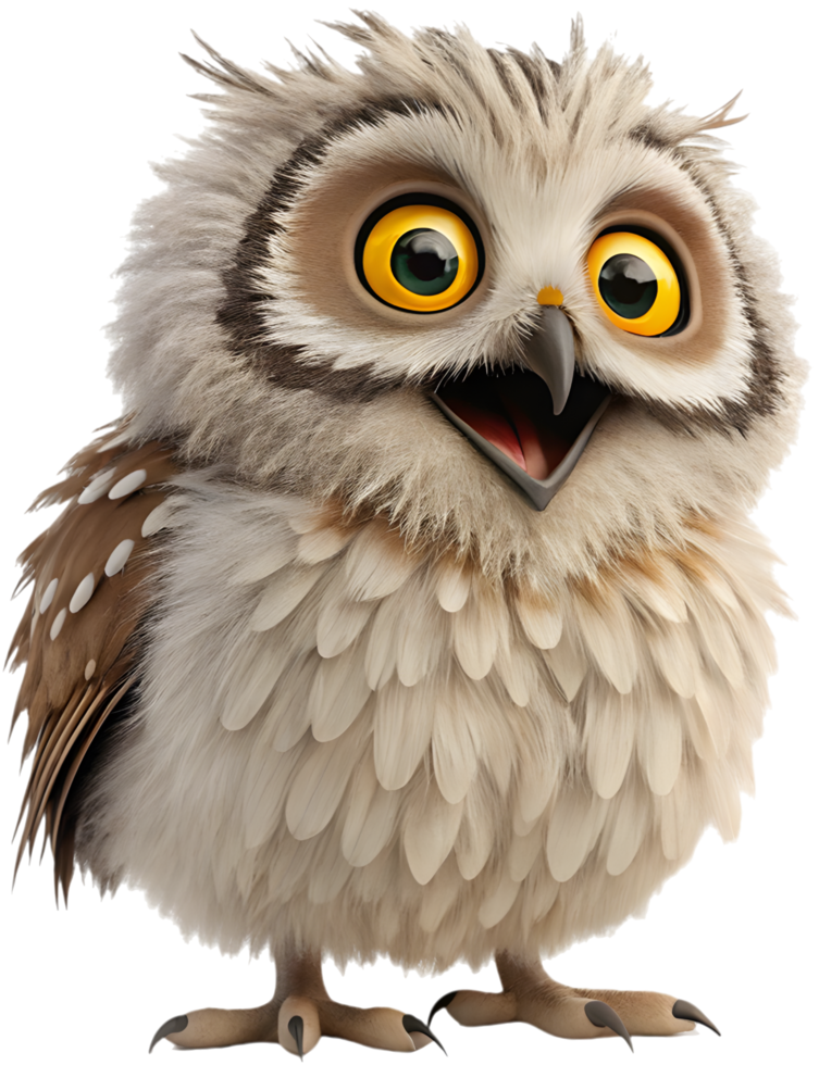 Kawaii owl with big round eyes and fluff. . png