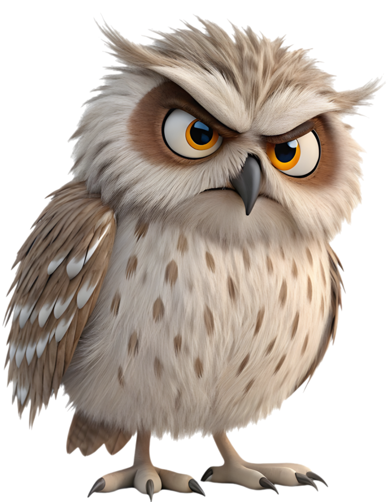 Sweet little owl with an innocent and joyful expression. . png
