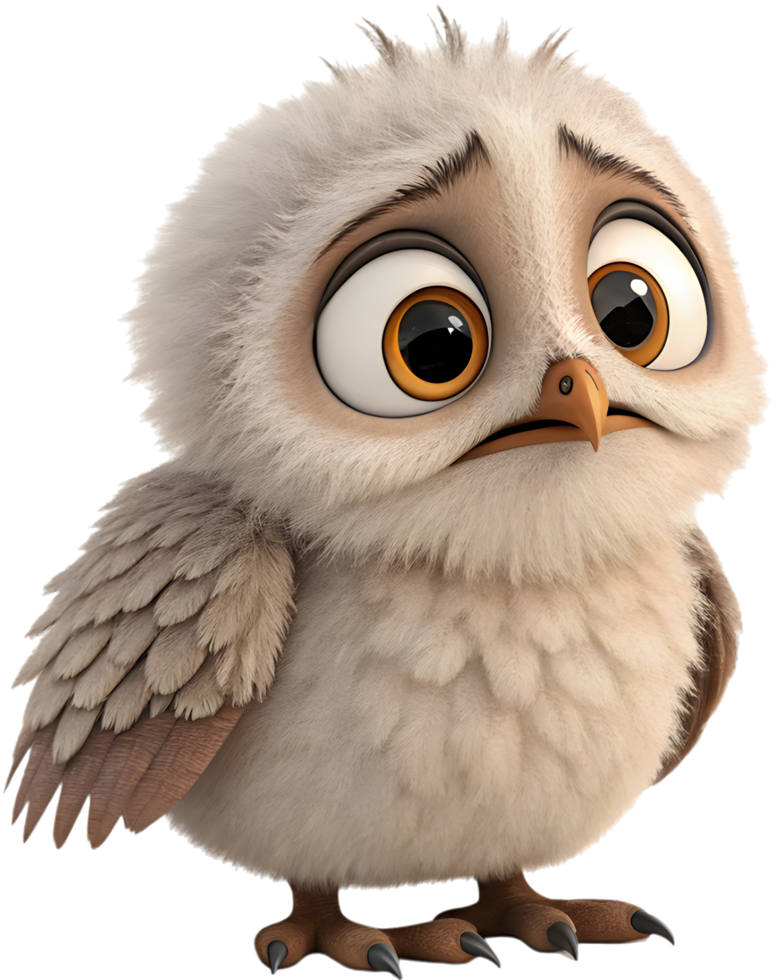 Cute baby owl with soft and fluffy plumage. . png
