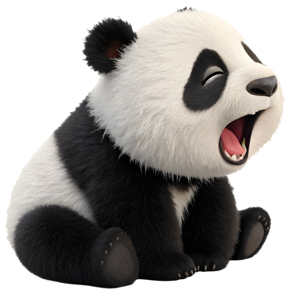 Smiling and Fluffy Panda Cub Sitting Lovably. . png