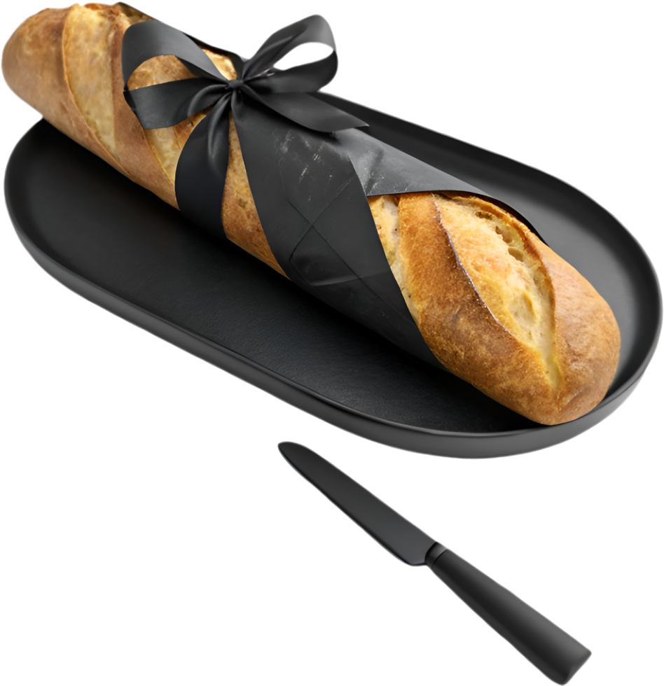 Tasty warm baguette with crispy outer layer and soft inside. . png