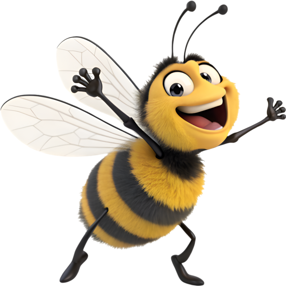 Lively Cartoon Bee Character for Fun Kids Clipart . png