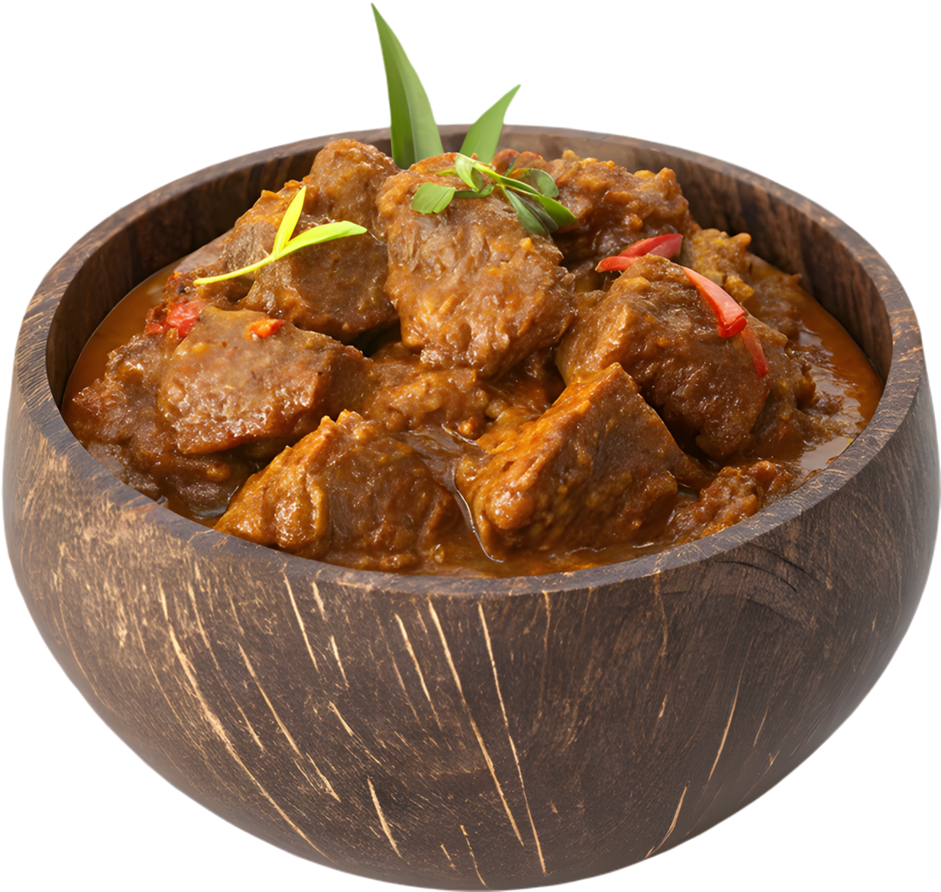 Slow-Cooked Beef Rendang with Tender Meat and Aromatic Spices Clipart. . png