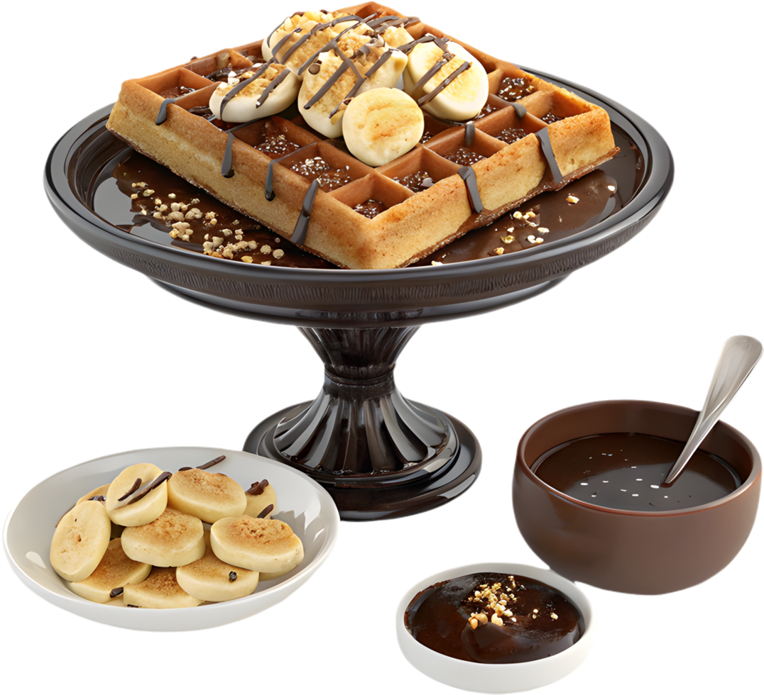 Colorful Belgian Waffles with Fresh Fruit and Whipped Cream. . png
