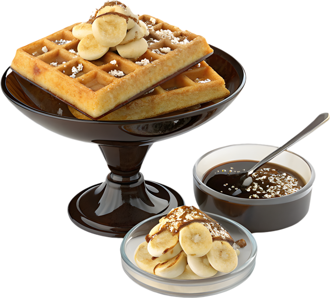 Belgian Waffles with Fresh Fruit and Cream for Delicious Dessert. . png