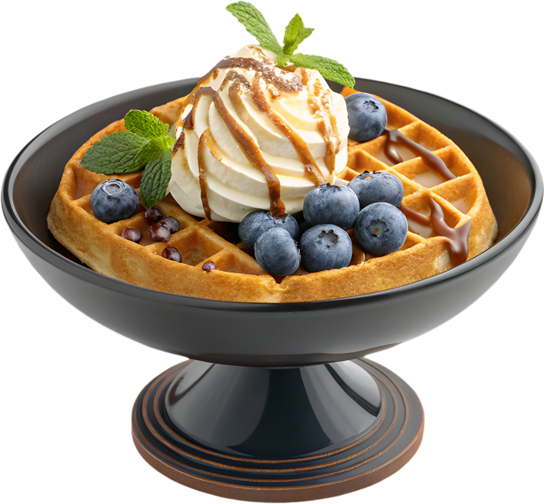Fresh Belgian Waffles with Whipped Cream and Fruit Topping Art. . png