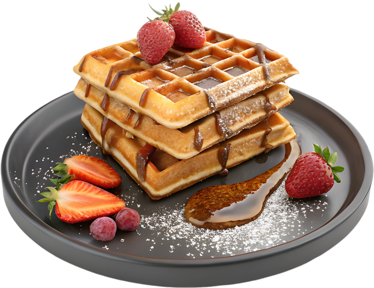 Creamy Belgian Waffles with Colorful Fruit and Whipped Topping. . png