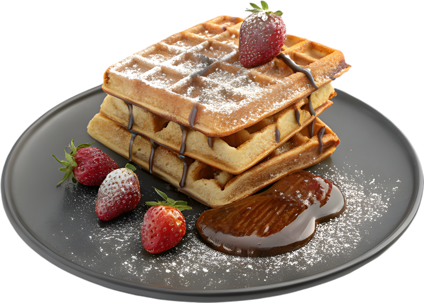 Fresh Belgian Waffles with Fruit and Cream for Breakfast. . png