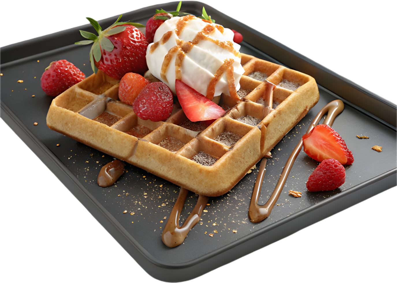 Belgian Waffles with Whipped Cream and Fresh Fruit Illustrations. . png