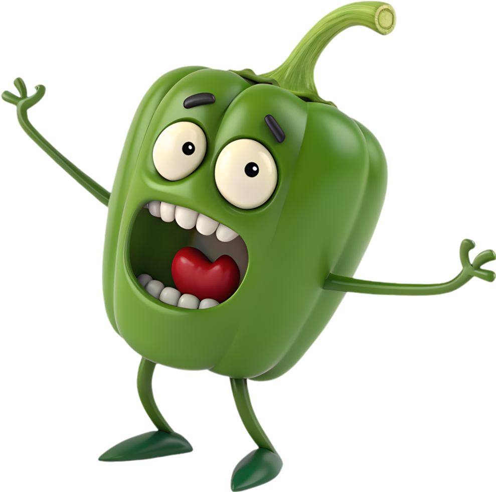 Cheerful and colorful bell pepper monster character clipart for creative use. . png