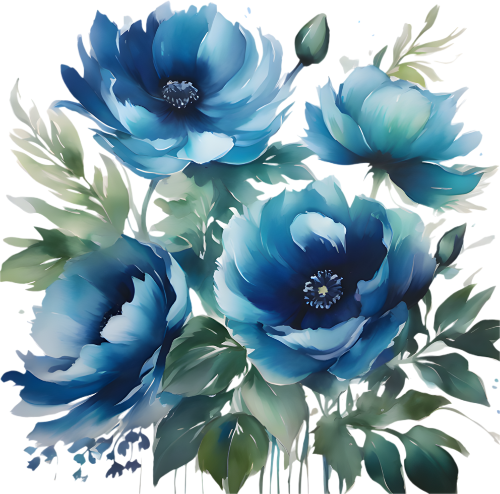 Gorgeous Blue Flower Watercolor Art for Graphic Design. . png