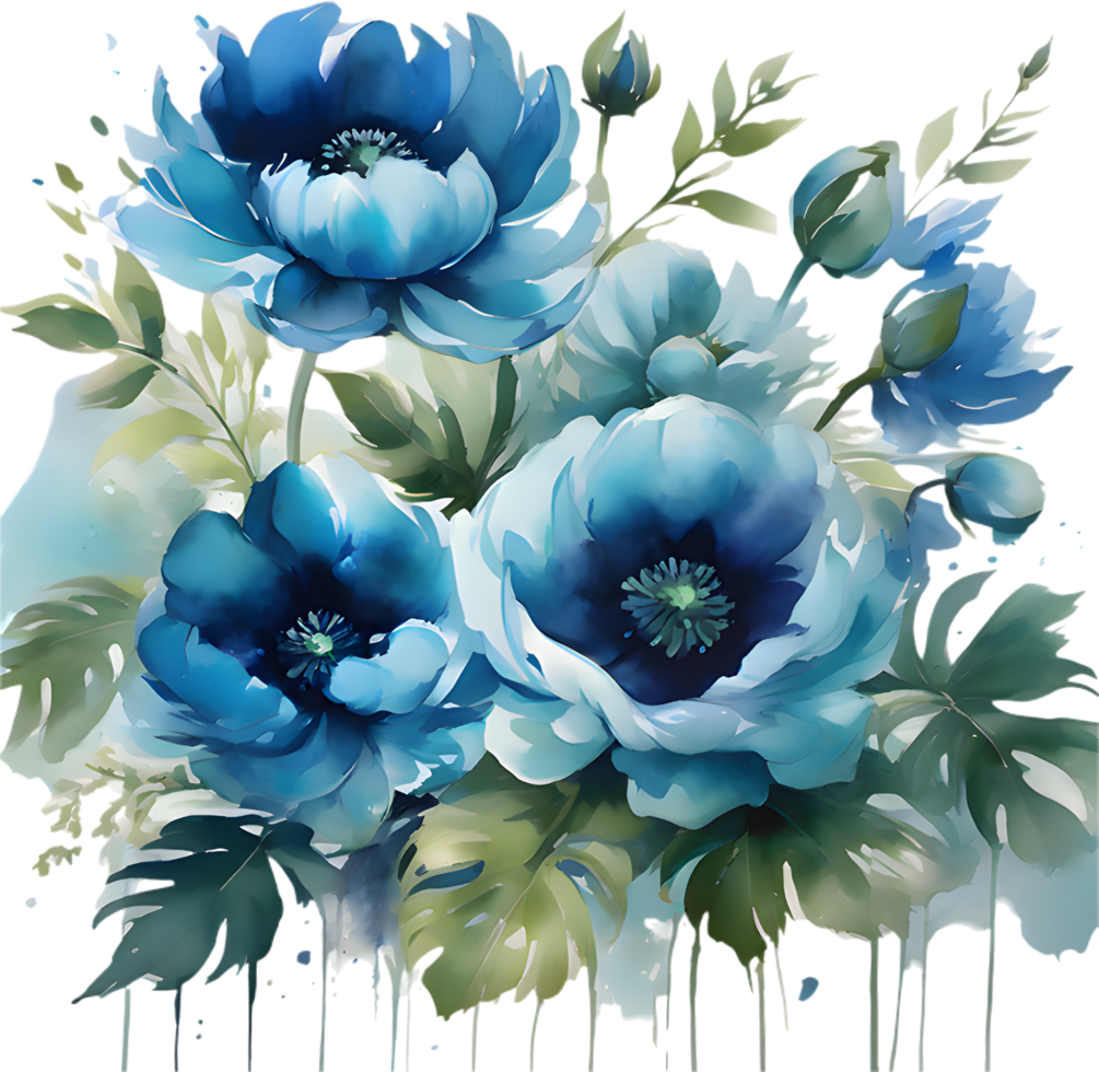 Blue Floral Watercolor Clipart for Custom Invitations. . png