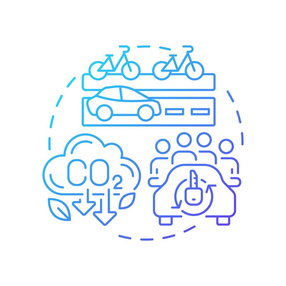 Sustainable transport blue gradient concept icon. Integrating green initiatives. Benefit of traffic management. Round shape line illustration. Abstract idea. Graphic design. Easy to use in brochure vector