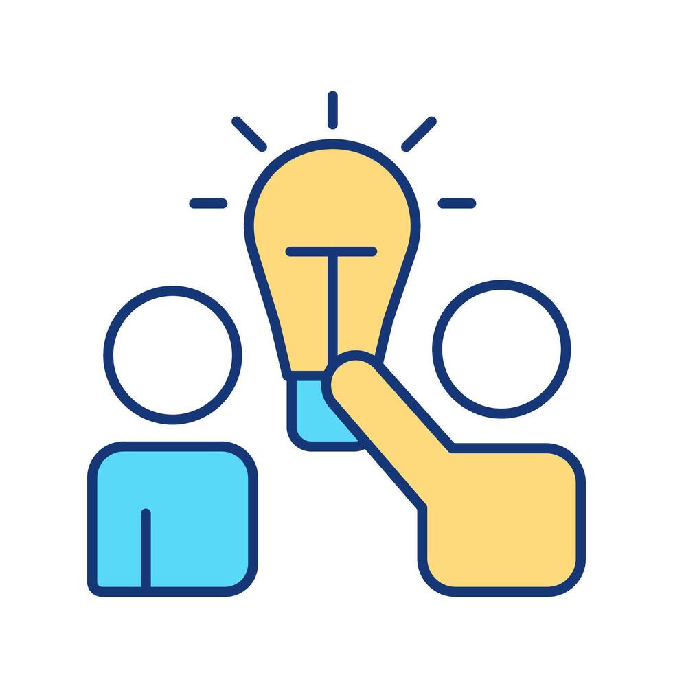 Coaching session RGB color icon. Problem solving, teaching. Learning strategy, task management. Idea, innovation. Isolated illustration. Simple filled line drawing. Editable stroke vector