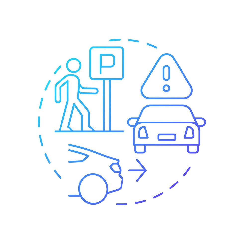 Be careful in parking lots blue gradient concept icon. Avoid dangerous situations with cars. Pedestrian safety. Round shape line illustration. Abstract idea. Graphic design. Easy to use in booklet vector