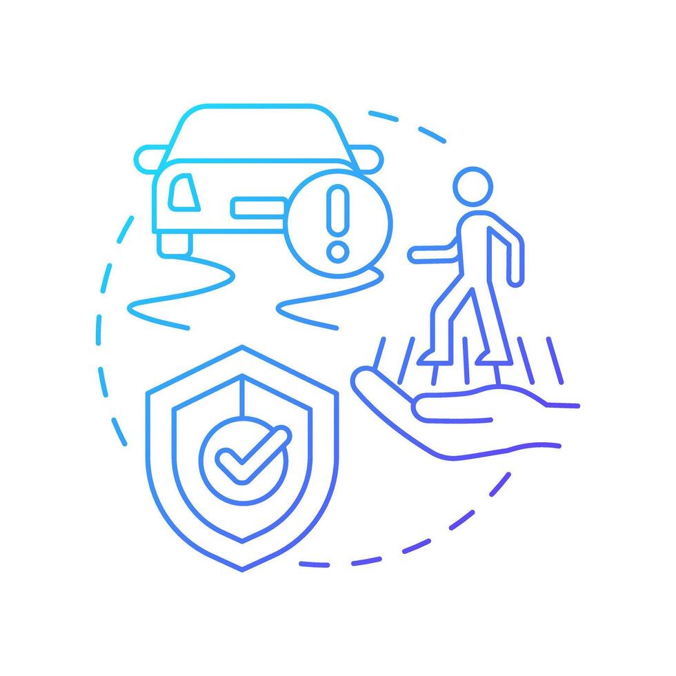 Walk defensively blue gradient concept icon. Crossing road carefully. Pedestrian safety rule. Traffic management. Round shape line illustration. Abstract idea. Graphic design. Easy to use in booklet vector