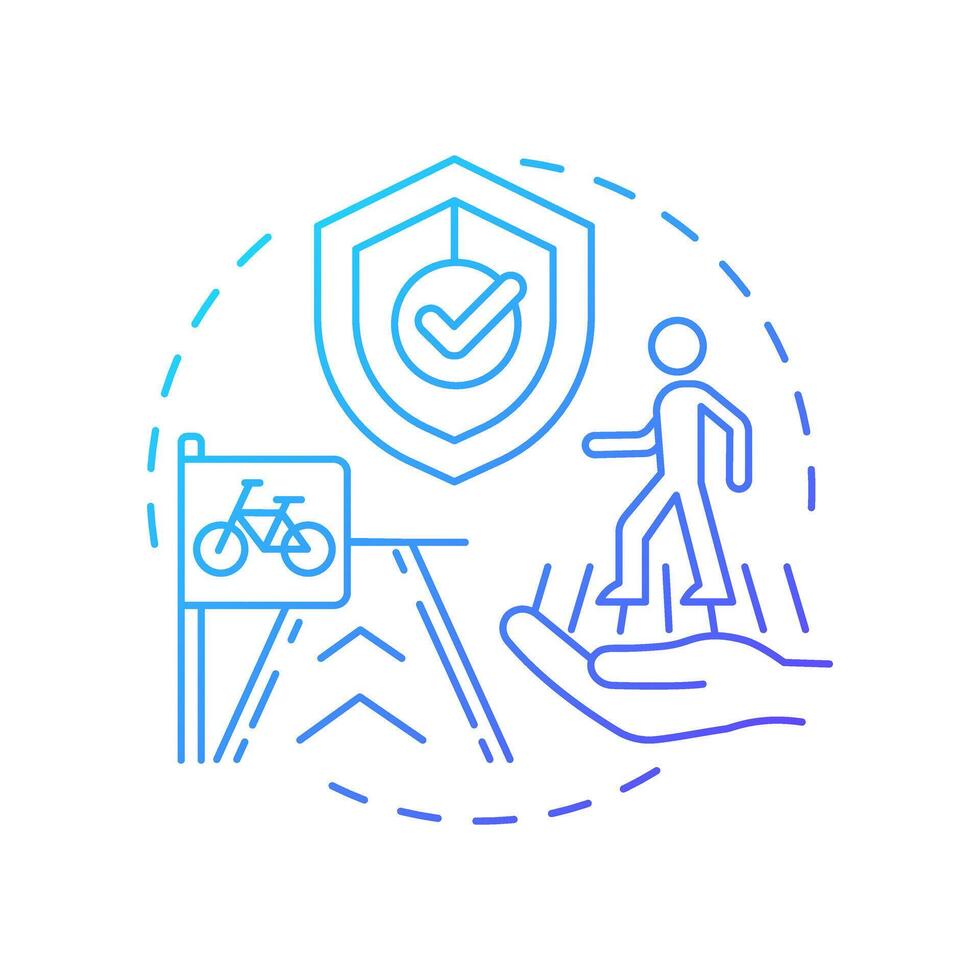 Pedestrian and bicycle safety blue gradient concept icon. Secure environment for non motorized road users. Round shape line illustration. Abstract idea. Graphic design. Easy to use in booklet vector